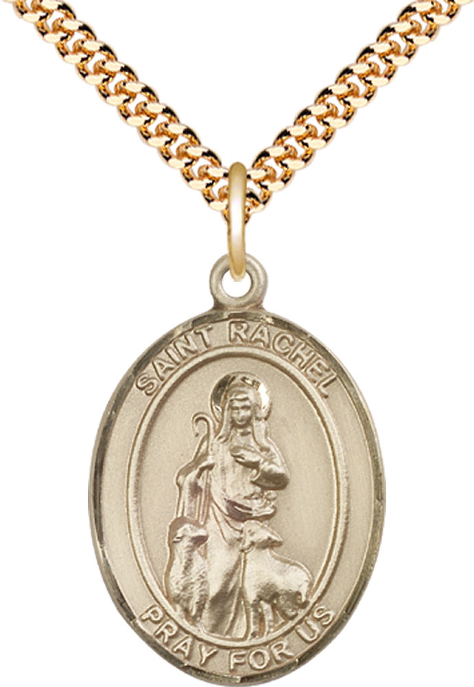 14kt Gold Filled Saint Rachel Pendant on a 24 inch Gold Plate Heavy Curb chain