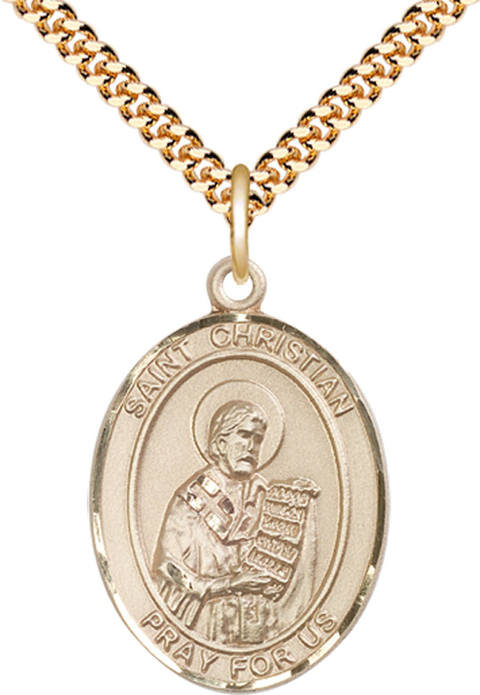 14kt Gold Filled Saint Christian Demosthenes Pendant on a 24 inch Gold Plate Heavy Curb chain