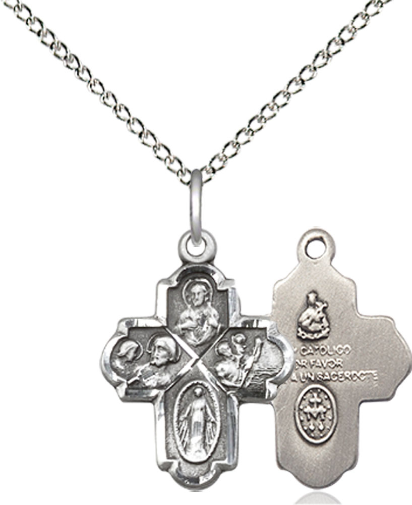 Sterling Silver 4-Way Pendant on a 18 inch Sterling Silver Light Curb chain