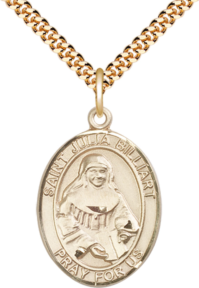 14kt Gold Filled Saint Julia Billiart Pendant on a 24 inch Gold Plate Heavy Curb chain