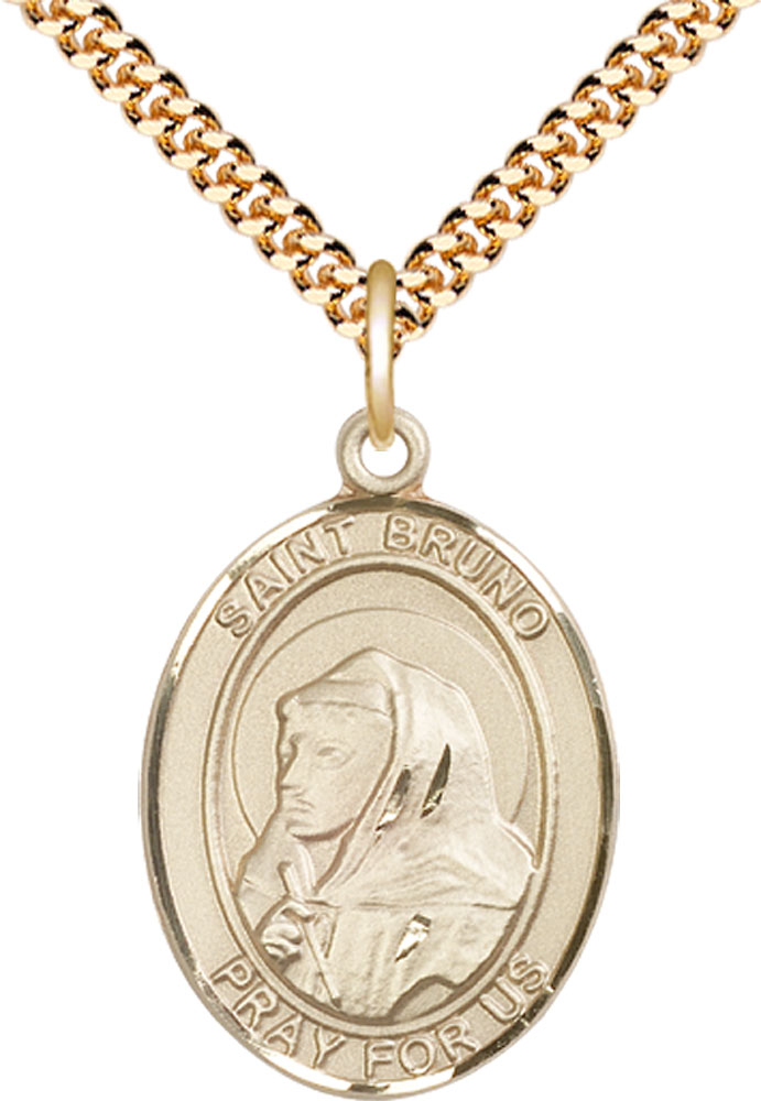 14kt Gold Filled Saint Bruno Pendant on a 24 inch Gold Plate Heavy Curb chain