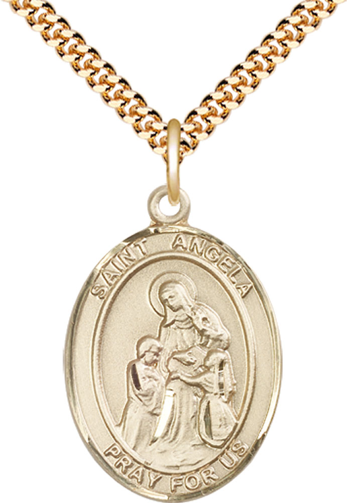 14kt Gold Filled Saint Angela Merici Pendant on a 24 inch Gold Plate Heavy Curb chain