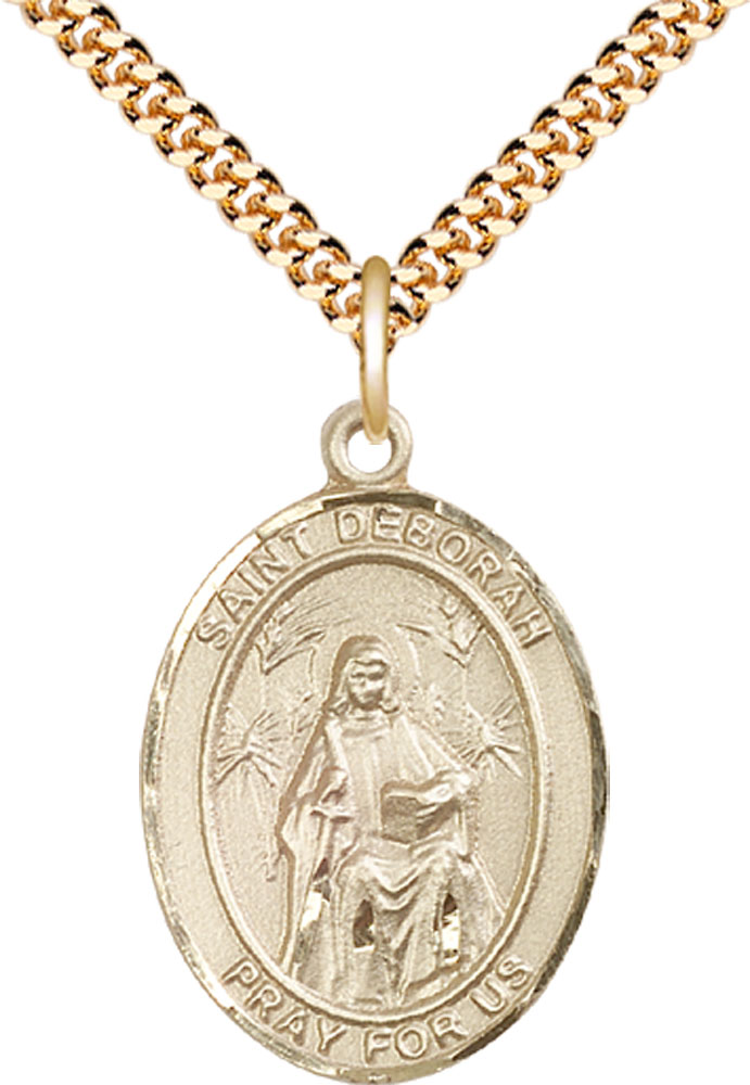 14kt Gold Filled Saint Deborah Pendant on a 24 inch Gold Plate Heavy Curb chain