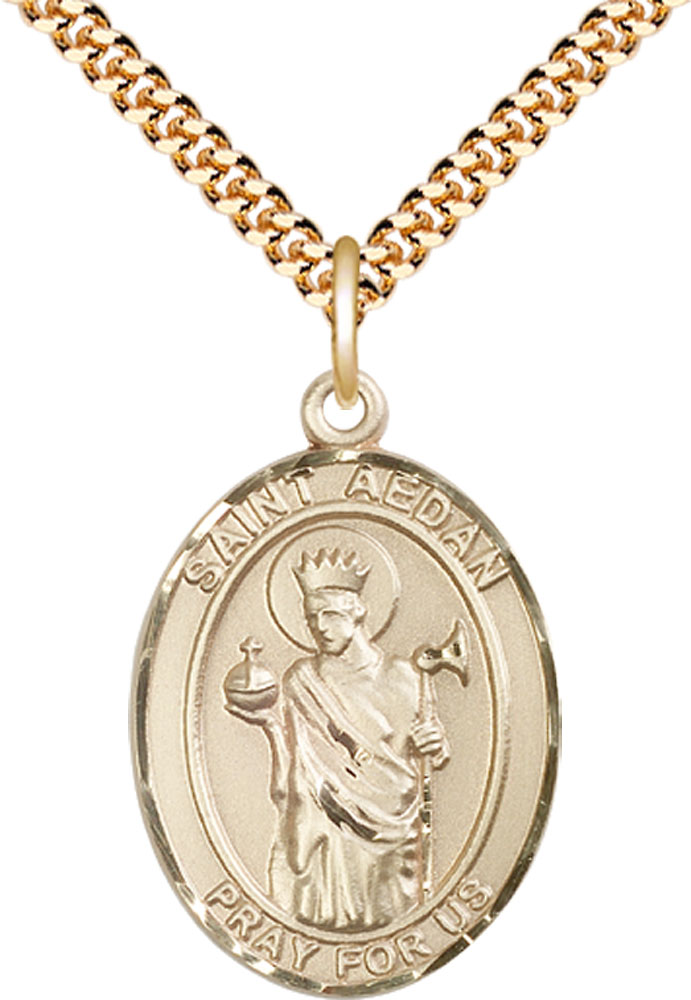 14kt Gold Filled Saint Aedan of Ferns Pendant on a 24 inch Gold Plate Heavy Curb chain