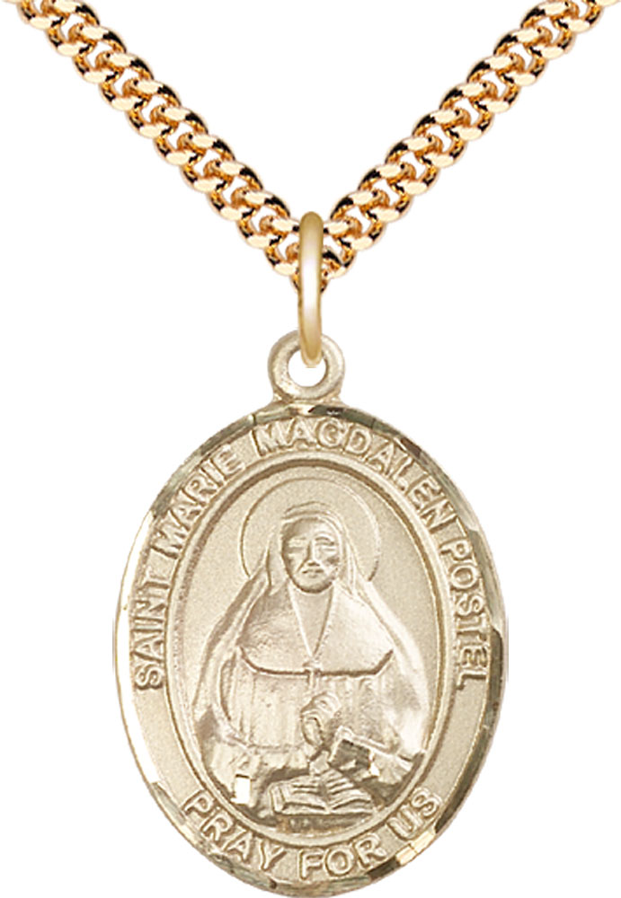 14kt Gold Filled Marie Magdalen Postel Pendant on a 24 inch Gold Plate Heavy Curb chain