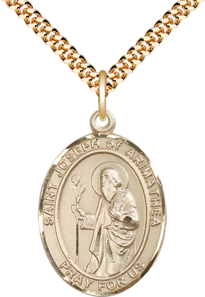 14kt Gold Filled Saint Joseph of Arimathea Pendant on a 24 inch Gold Plate Heavy Curb chain