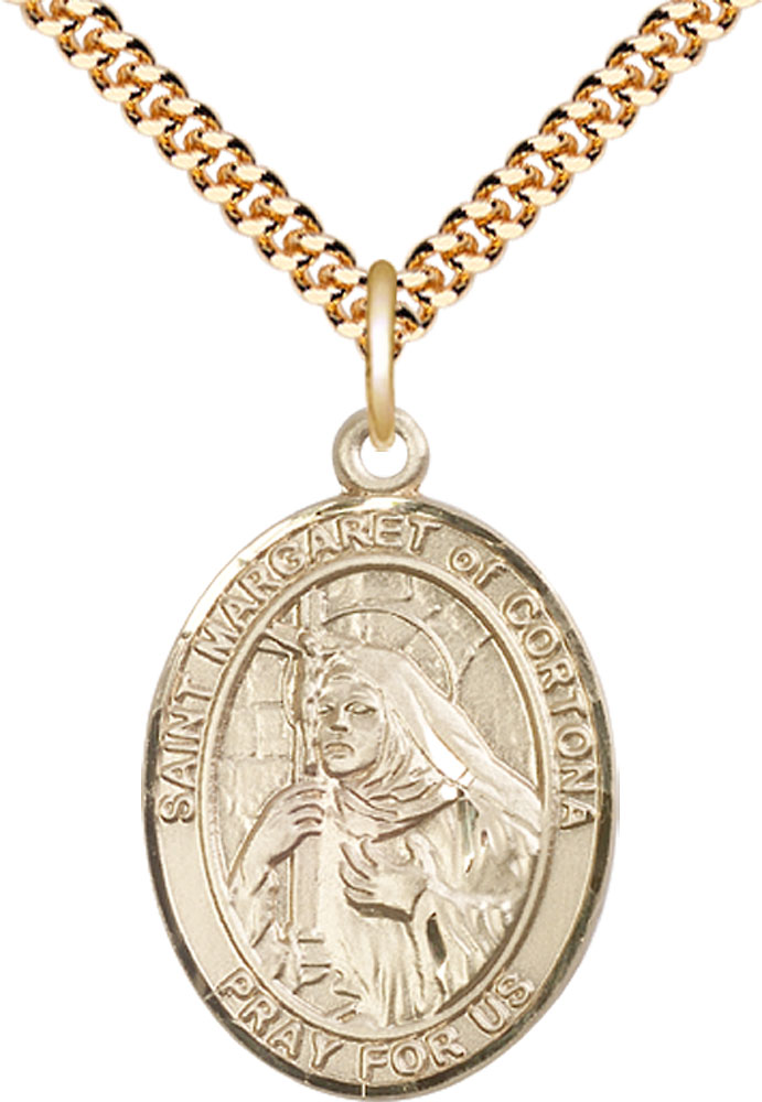 14kt Gold Filled Saint Margaret of Cortona Pendant on a 24 inch Gold Plate Heavy Curb chain