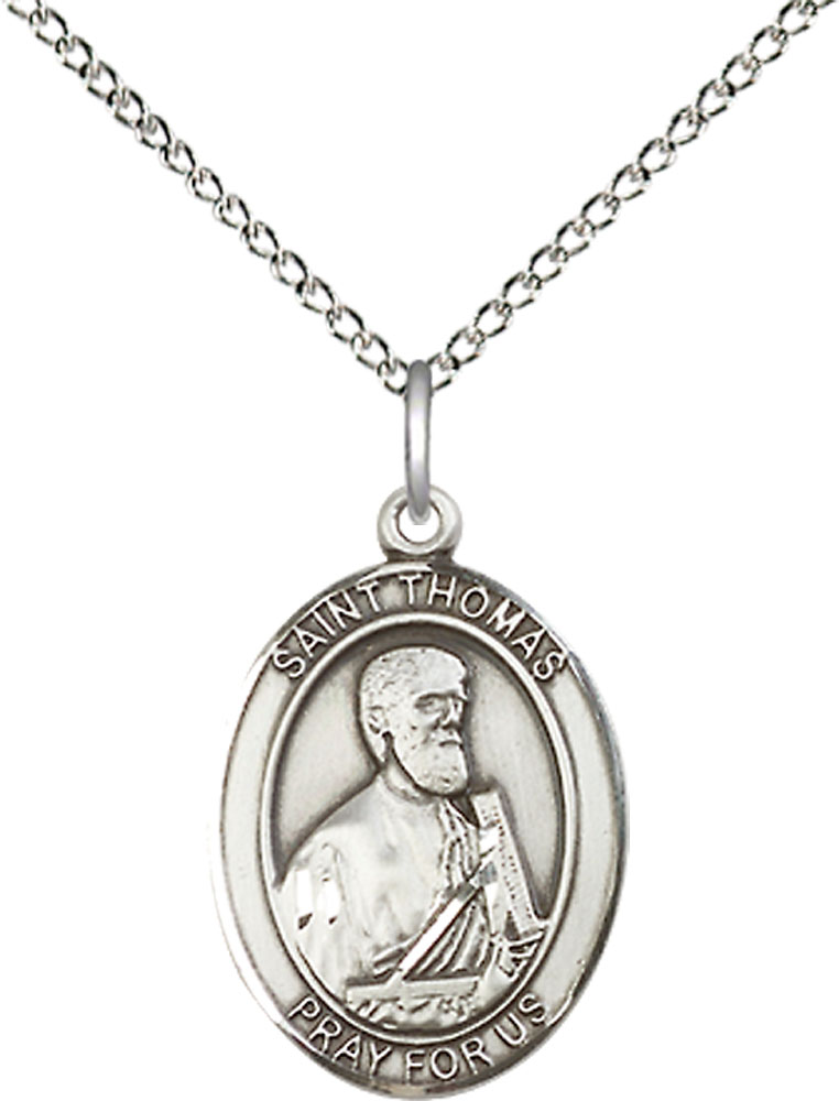 Sterling Silver Saint Thomas the Apostle Pendant on a 18 inch Sterling Silver Light Curb chain