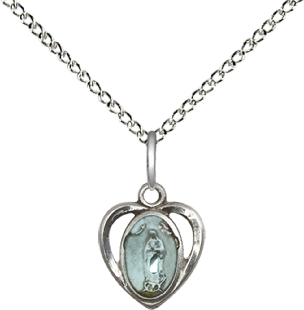 Sterling Silver Our Lady of Guadalupe Pendant on a 18 inch Sterling Silver Light Curb chain