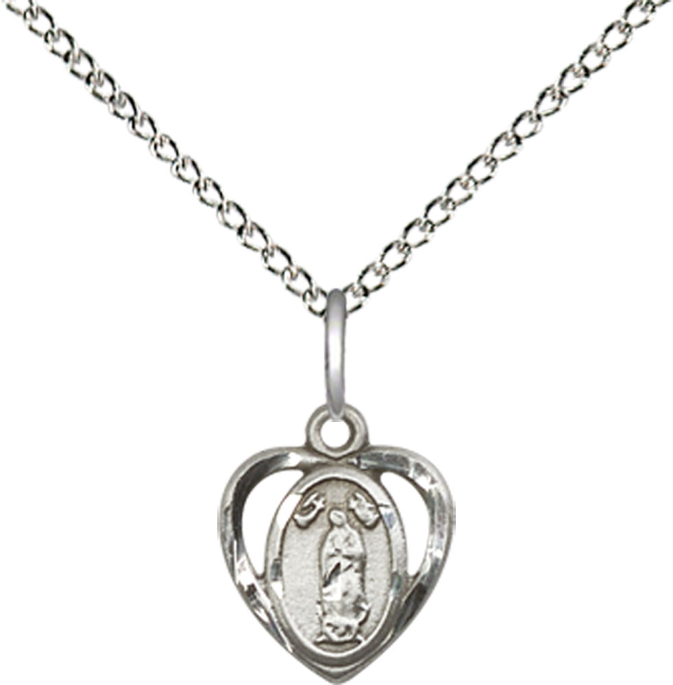 Sterling Silver Our Lady of Guadalupe Pendant on a 18 inch Sterling Silver Light Curb chain