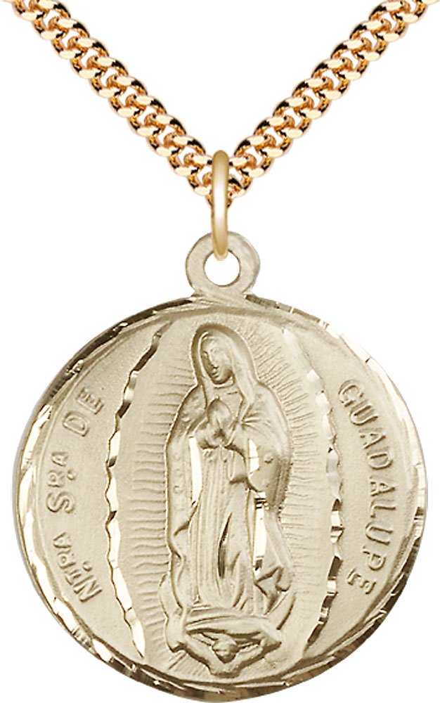 14kt Gold Filled Our Lady of Guadalupe Pendant on a 24 inch Gold Plate Heavy Curb chain