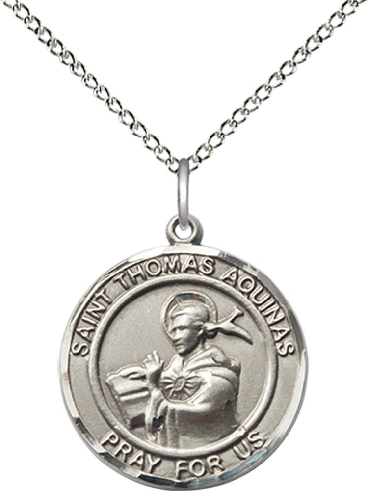 Sterling Silver Saint Thomas Aquinas Pendant on a 18 inch Sterling Silver Light Curb chain