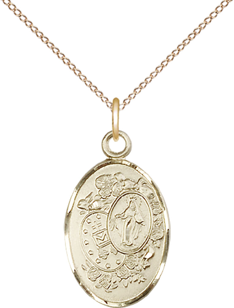 14kt Gold Filled Miraculous Pendant on a 18 inch Gold Filled Light Curb chain