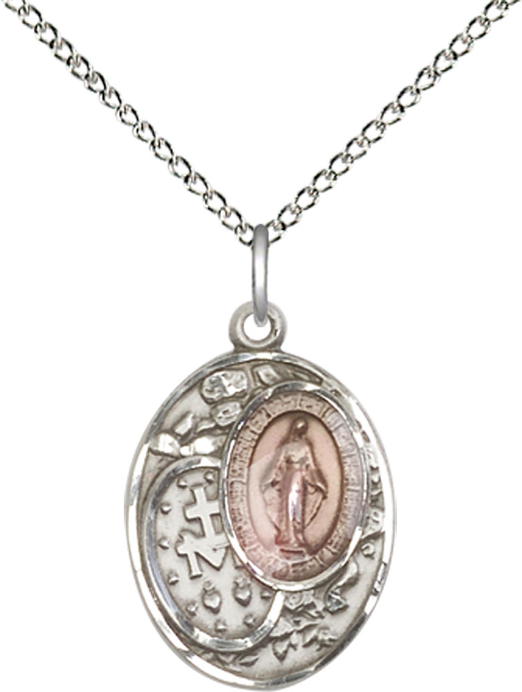Sterling Silver Miraculous Pendant on a 18 inch Sterling Silver Light Curb chain