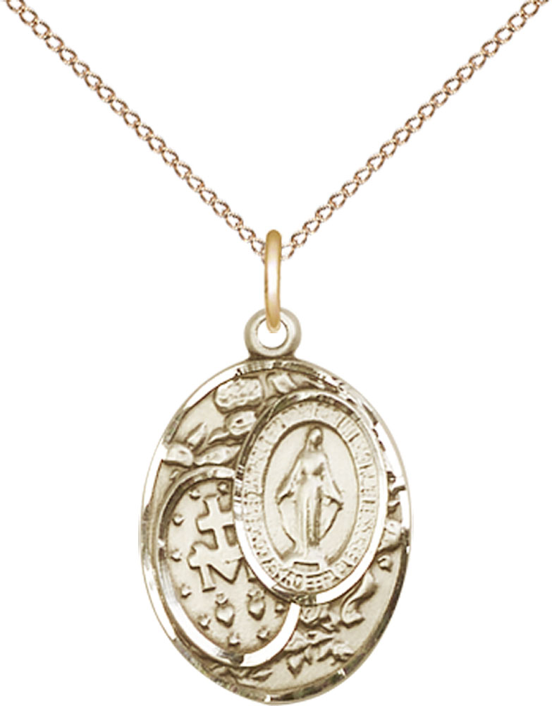 14kt Gold Filled Miraculous Pendant on a 18 inch Gold Filled Light Curb chain