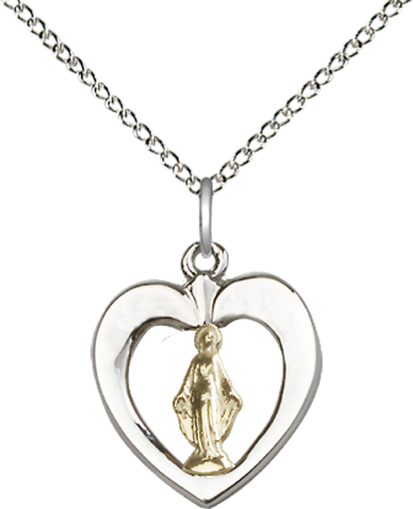 Two-Tone GF/SS Miraculous Pendant on a 18 inch Sterling Silver Light Curb chain