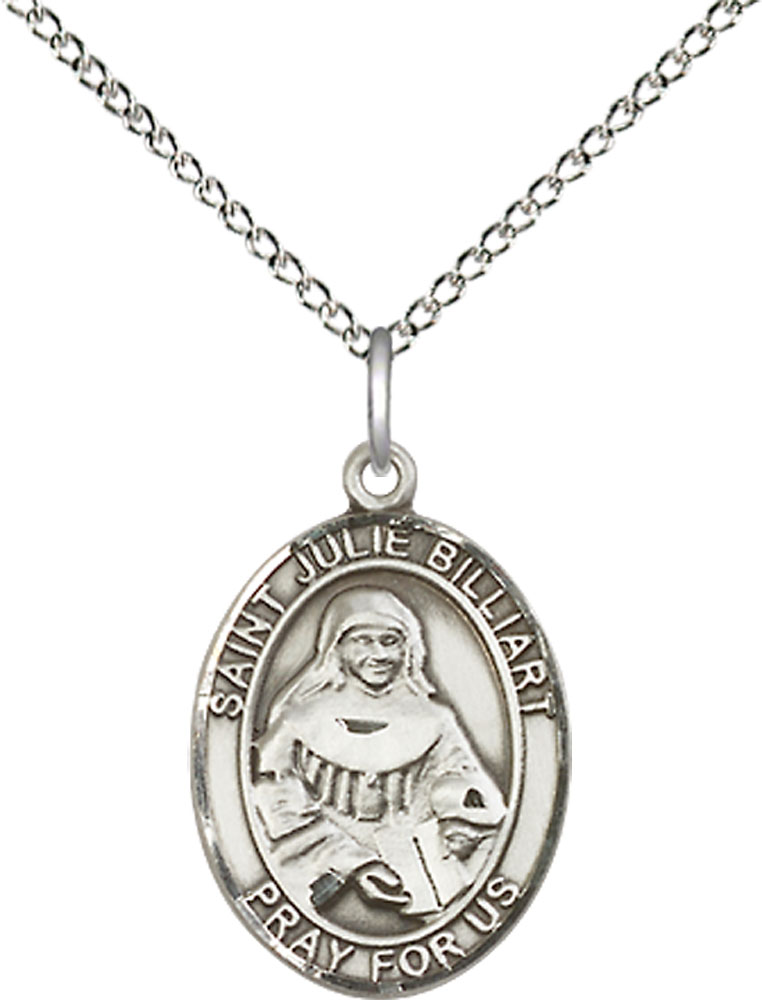 Sterling Silver Saint Julie Billiart Pendant on a 18 inch Sterling Silver Light Curb chain