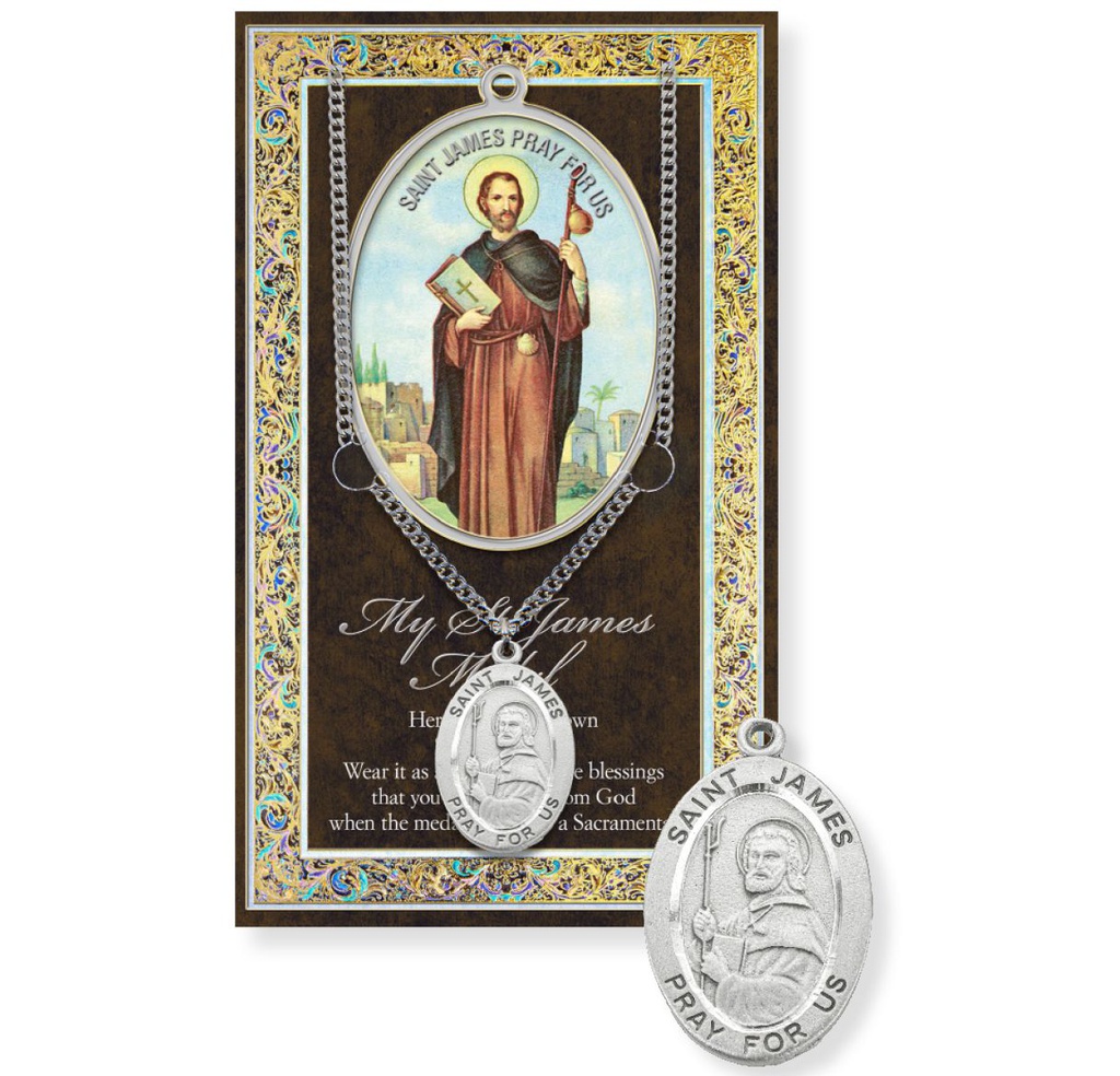 St. James Genuine Pewter Medal on a 24" Chain with Biography and Picture Folder