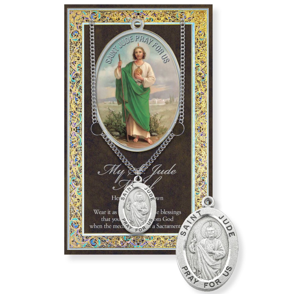 St. Jude Genuine Pewter Medal on a 24" Chain with Biography and Picture Folder