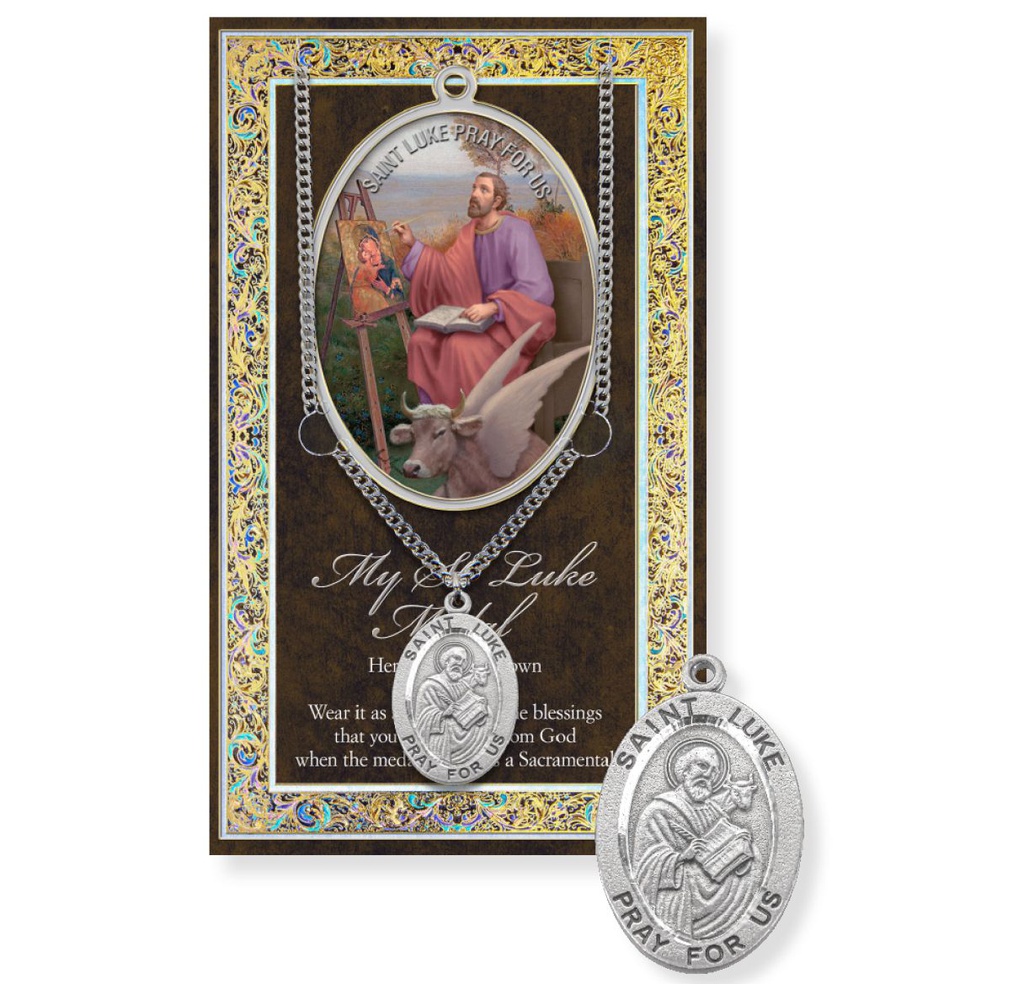 St. Luke Genuine Pewter Medal on a 24" Chain with Biography and Picture Folder