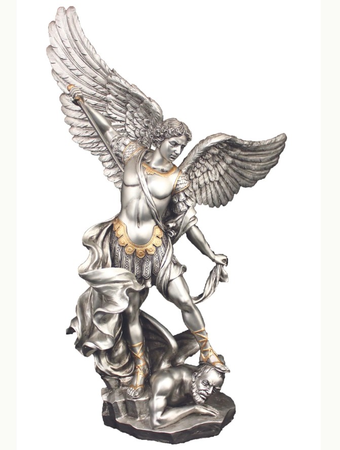 St. Michael Pewter Gold Trim 14.5"