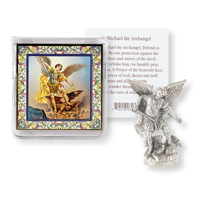 St. Michael Pocket Statue with Holy Card in a Clear Pouch 