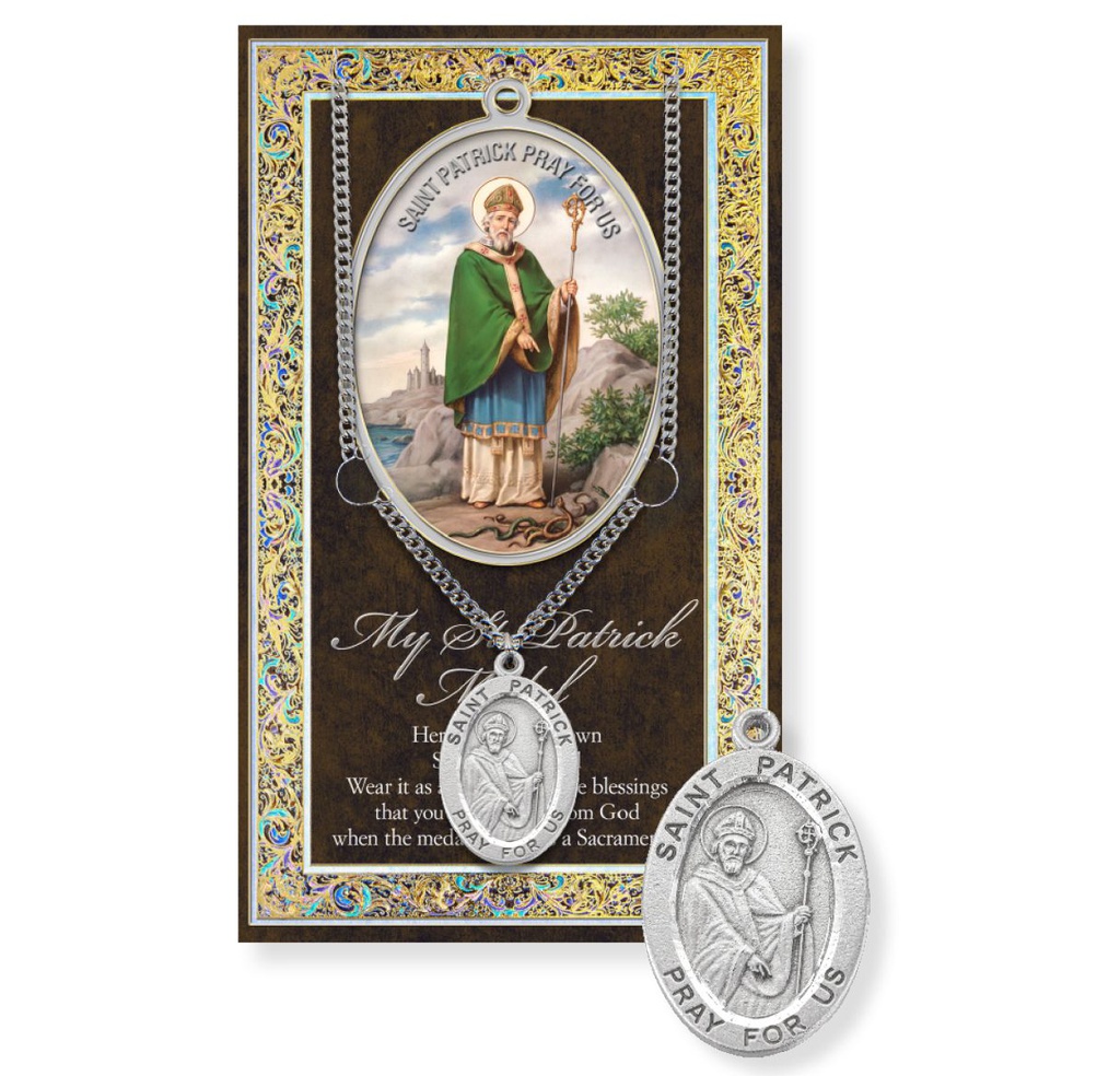 St. Patrick Genuine Pewter Medal on a 24" Chain with Biography and Picture Folder