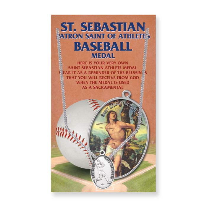 Oval Saint Sebastian Mens Baseball Medal on a 24" Chain