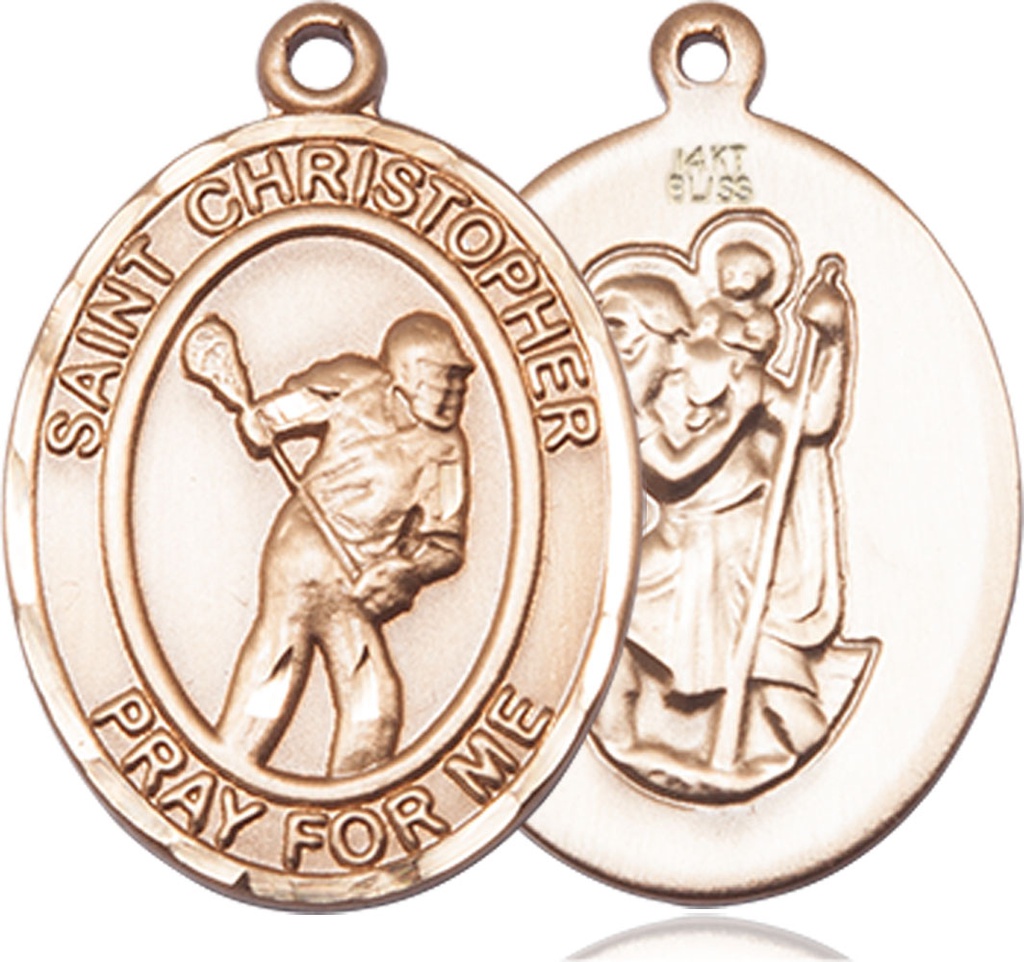 14kt Gold Saint Christopher Lacrosse Medal
