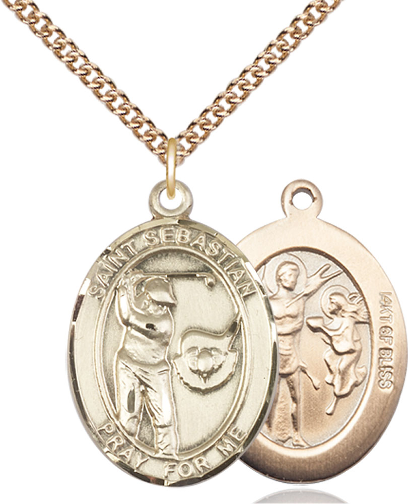 14kt Gold Filled Saint Sebastian Golf Pendant on a 24 inch Gold Filled Heavy Curb chain