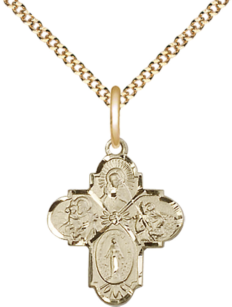 14kt Gold Filled 4-Way Pendant on a 18 inch Gold Plate Light Curb chain