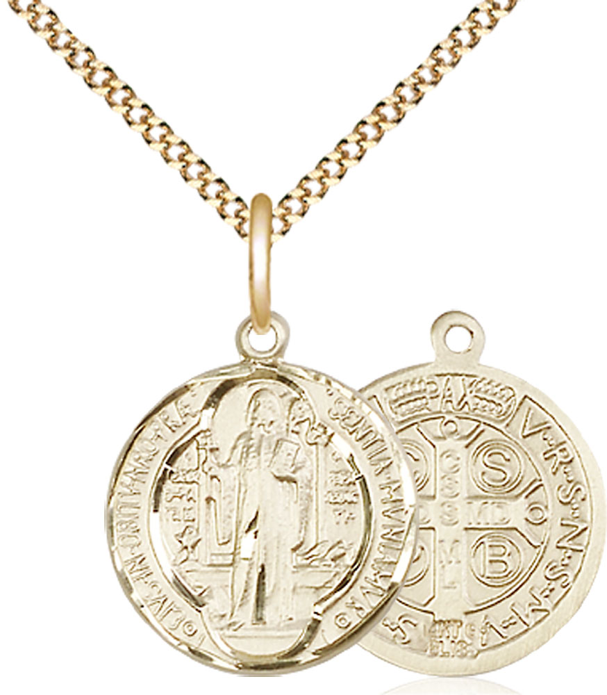 14kt Gold Filled Saint Benedict Pendant on a 18 inch Gold Plate Light Curb chain