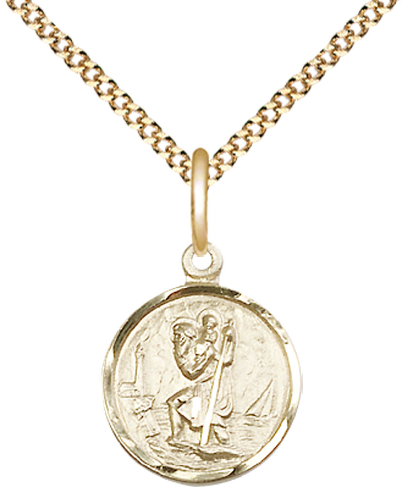 14kt Gold Filled Saint Christopher Pendant on a 18 inch Gold Plate Light Curb chain