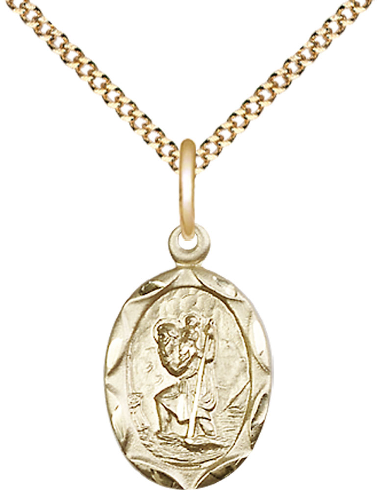 14kt Gold Filled Saint Christopher Pendant on a 18 inch Gold Plate Light Curb chain
