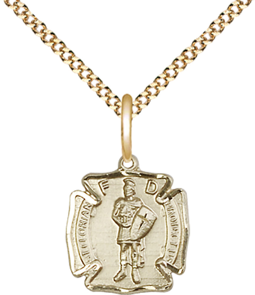 14kt Gold Filled Saint Florian Pendant on a 18 inch Gold Plate Light Curb chain