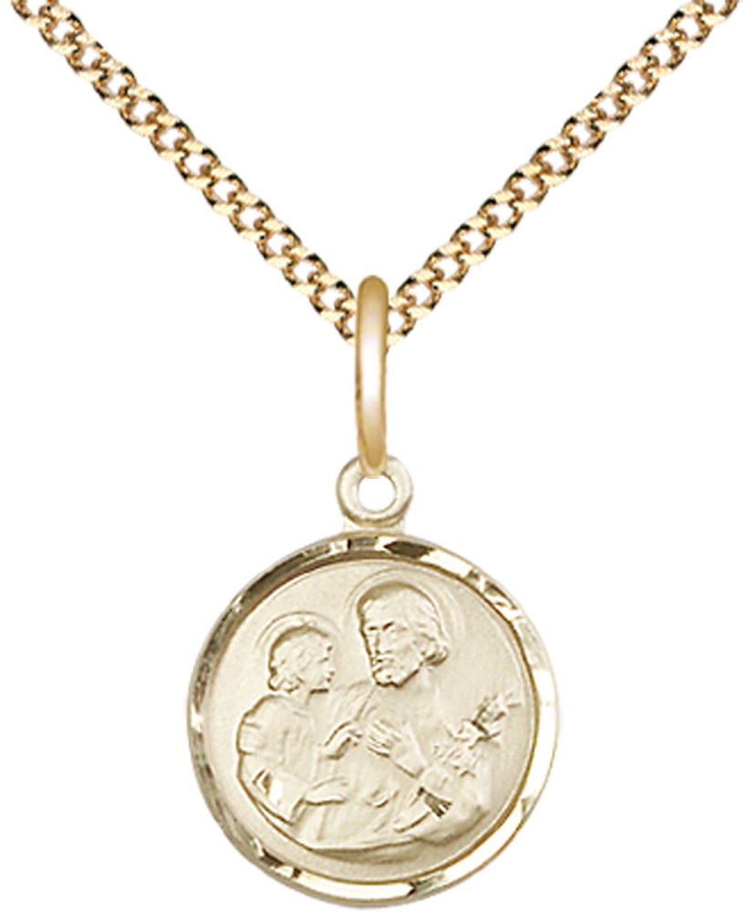 14kt Gold Filled Saint Joseph Pendant on a 18 inch Gold Plate Light Curb chain