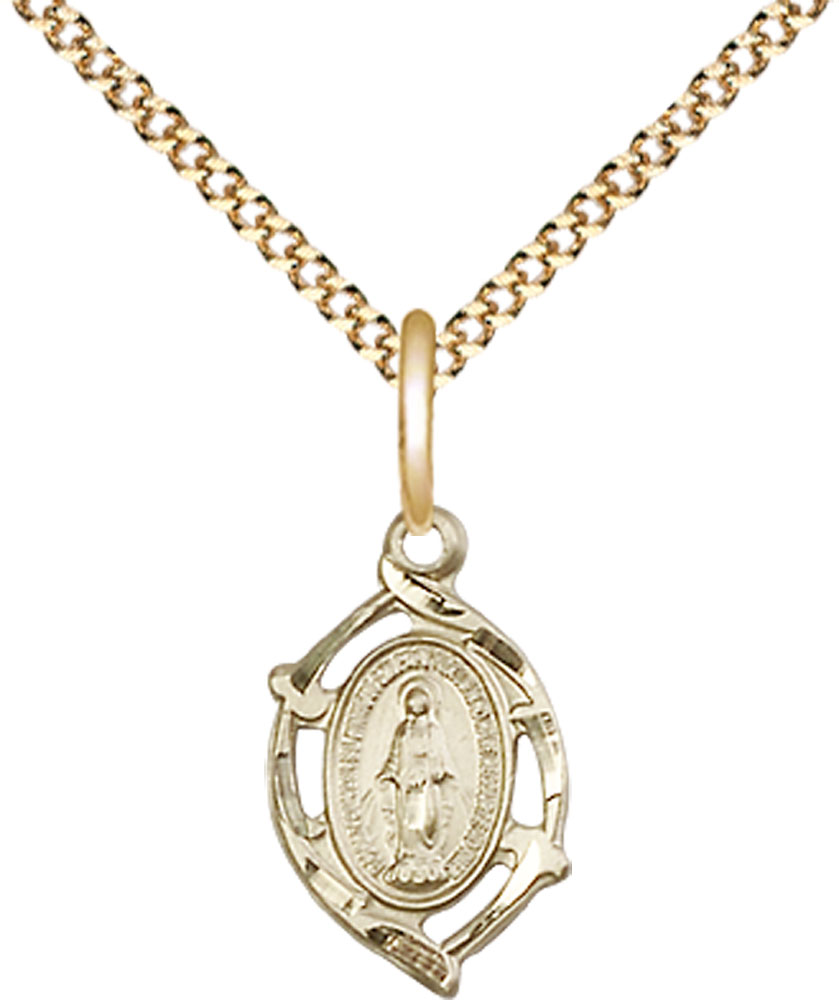 14kt Gold Filled Miraculous Pendant on a 18 inch Gold Plate Light Curb chain