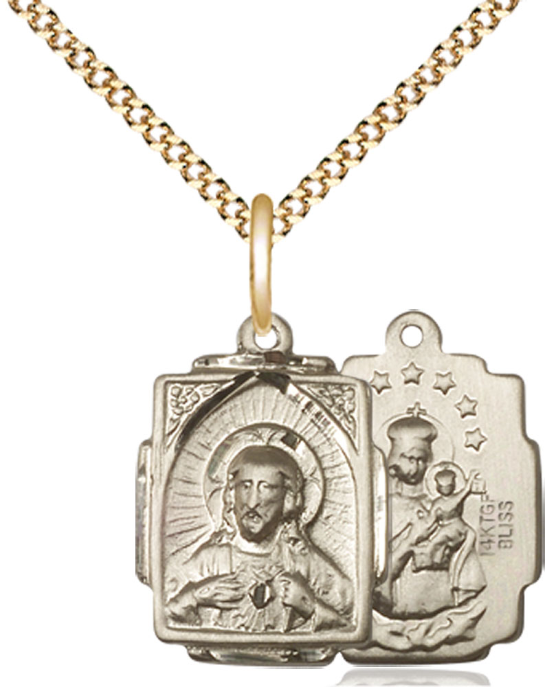 14kt Gold Filled Scapular Pendant on a 18 inch Gold Plate Light Curb chain