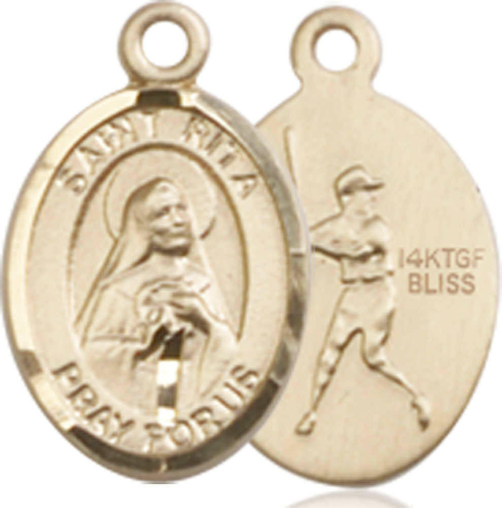 14kt Gold Filled Saint Rita Baseball Medal