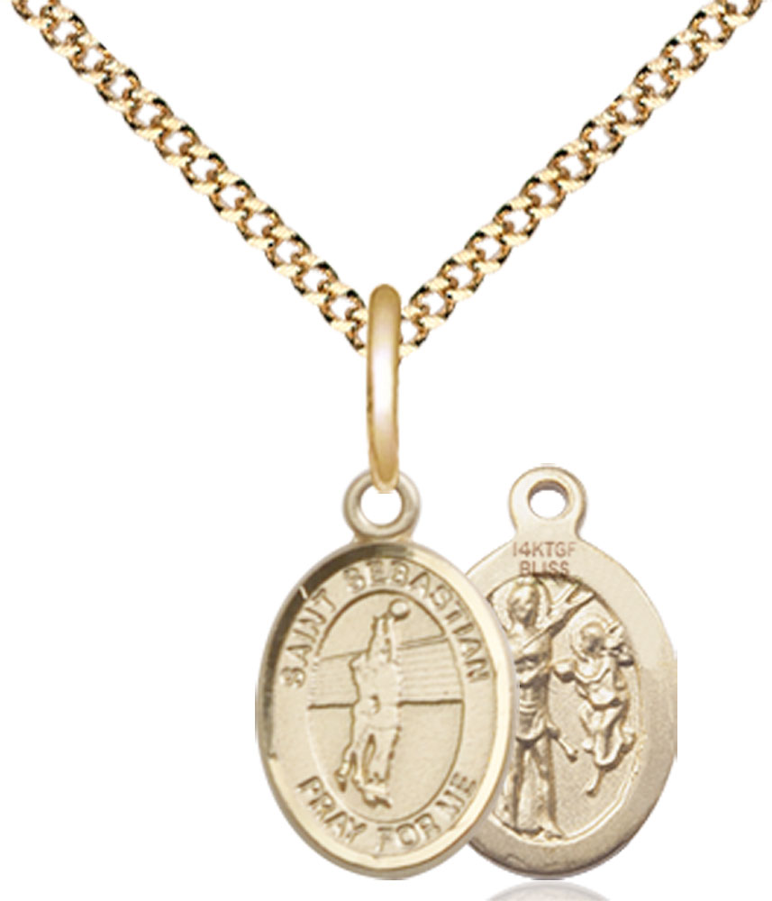 14kt Gold Filled Saint Sebastian Volleyball Pendant on a 18 inch Gold Plate Light Curb chain