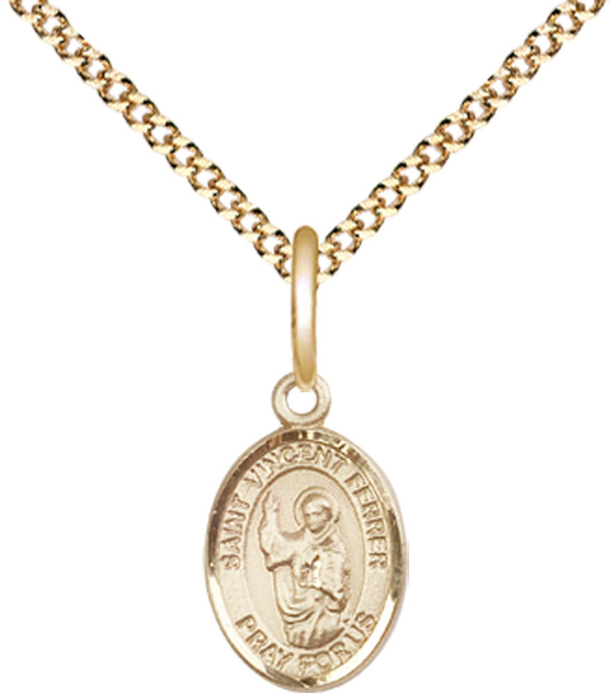 14kt Gold Filled Saint Vincent Ferrer Pendant on a 18 inch Gold Plate Light Curb chain