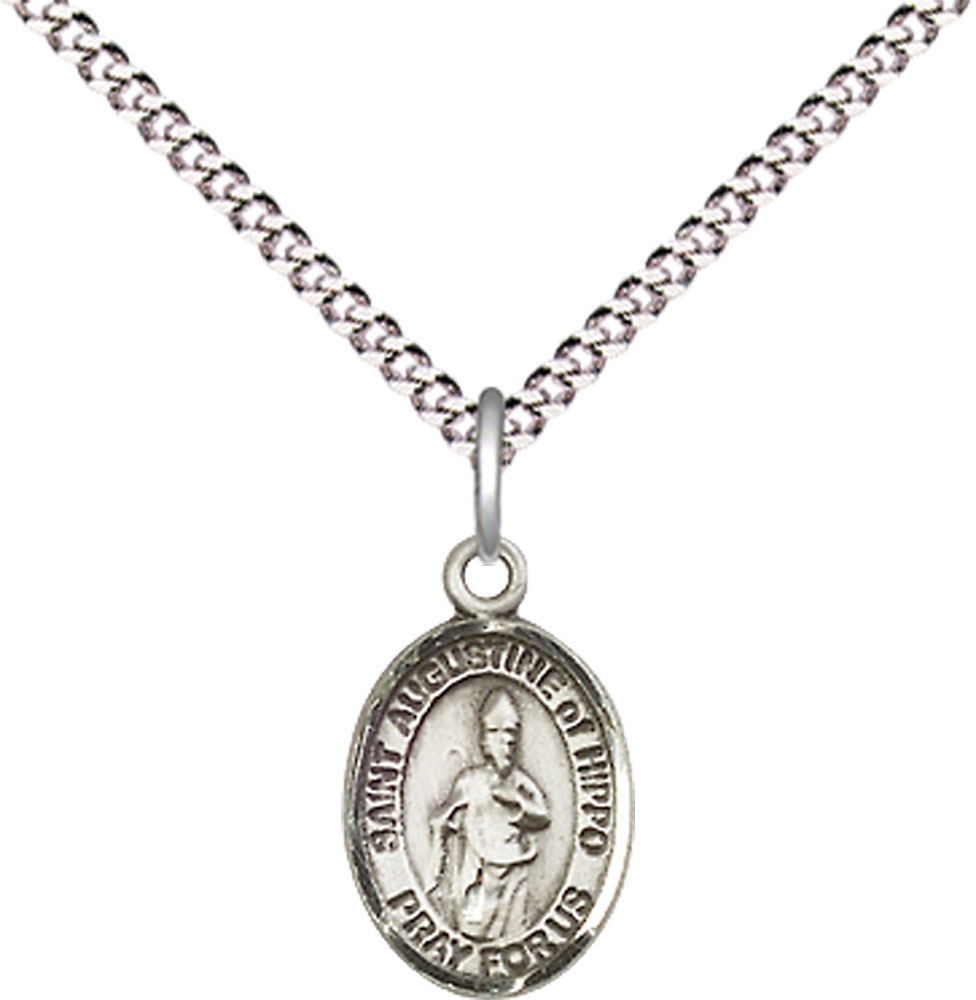 Sterling Silver Saint Augustine of Hippo Pendant on a 18 inch Light Rhodium Light Curb chain