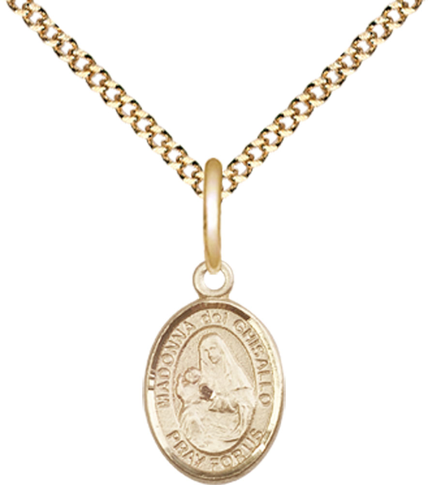 14kt Gold Filled Saint Madonna Del Ghisallo Pendant on a 18 inch Gold Plate Light Curb chain
