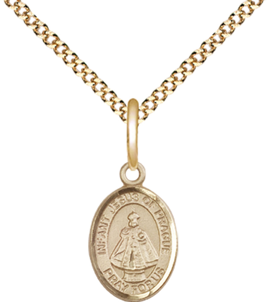 14kt Gold Filled Infant of Prague Pendant on a 18 inch Gold Plate Light Curb chain
