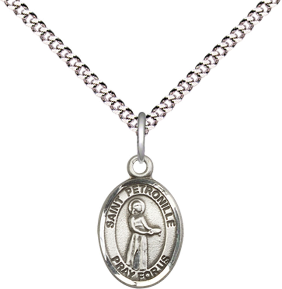 Sterling Silver Saint Petronille Pendant on a 18 inch Light Rhodium Light Curb chain