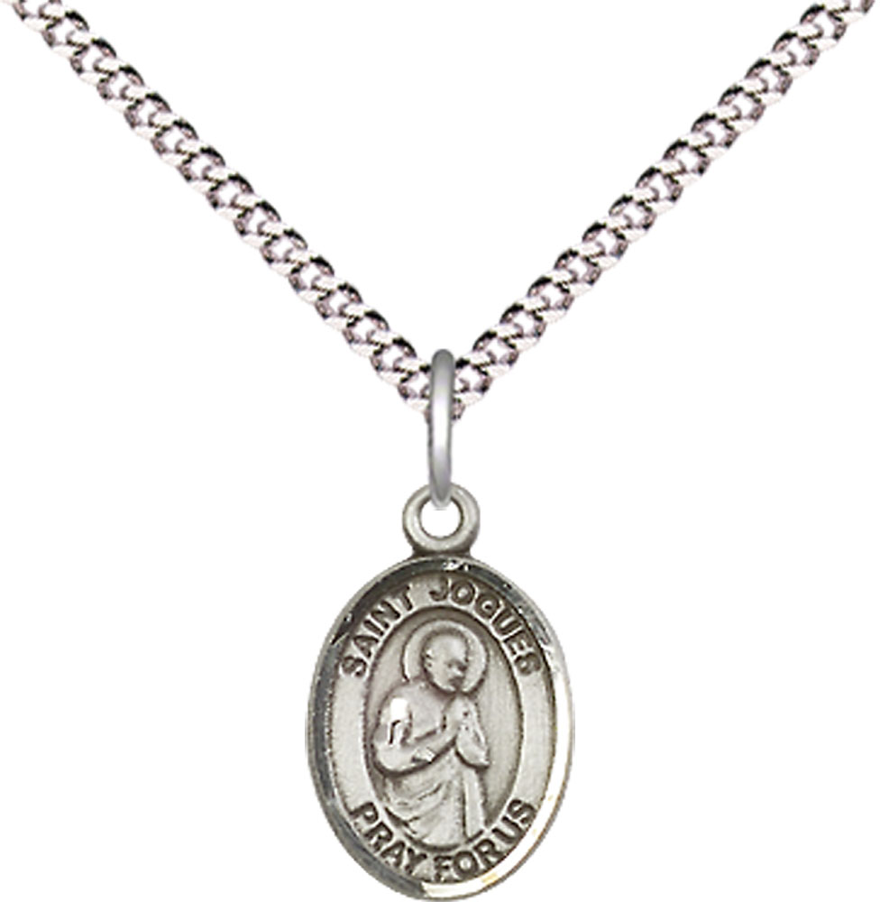 Sterling Silver Saint Isaac Jogues Pendant on a 18 inch Light Rhodium Light Curb chain