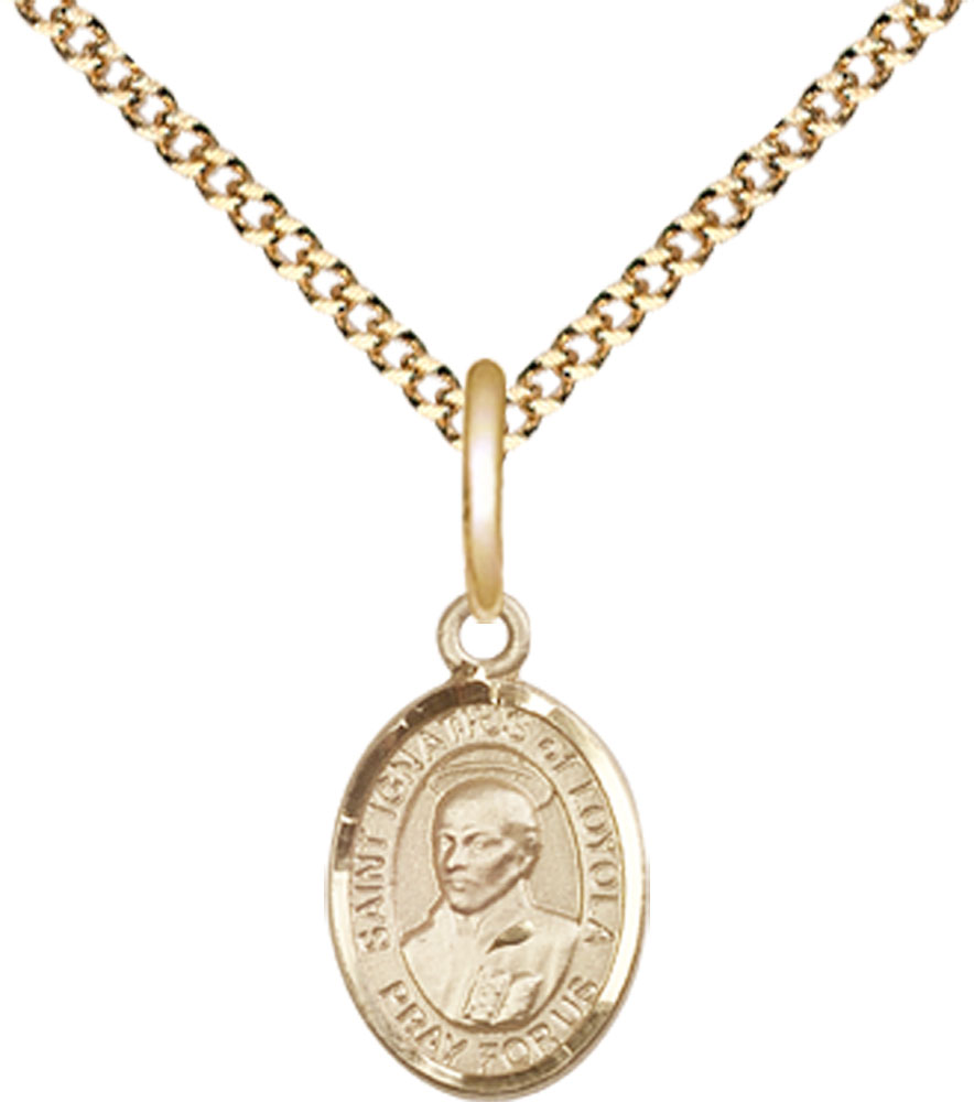 14kt Gold Filled Saint Ignatius of Loyola Pendant on a 18 inch Gold Plate Light Curb chain