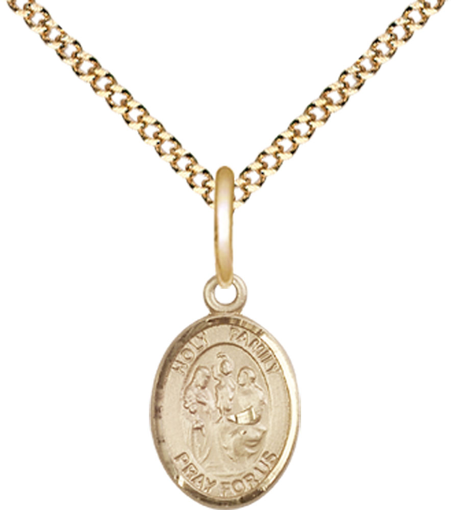 14kt Gold Filled Holy Family Pendant on a 18 inch Gold Plate Light Curb chain