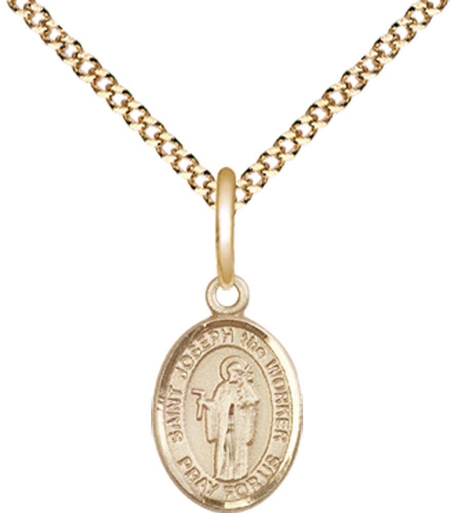 14kt Gold Filled Saint Joseph the Worker Pendant on a 18 inch Gold Plate Light Curb chain
