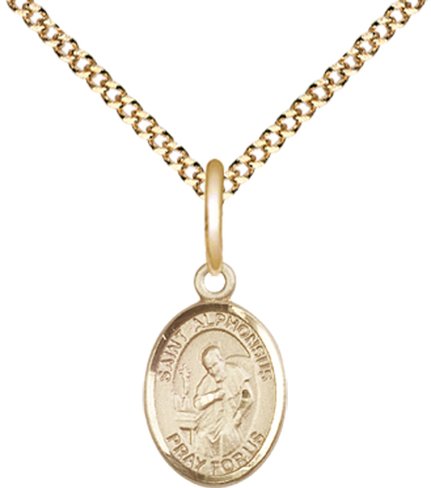14kt Gold Filled Saint Alphonsus Pendant on a 18 inch Gold Plate Light Curb chain